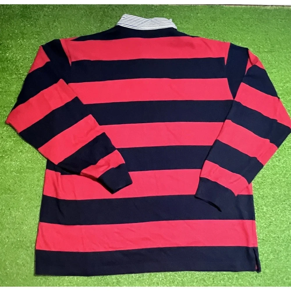 Vintage Polo Ralph Lauren Rugby‎ Shirt L Stripe Red Blue RARE pinstripe Collar